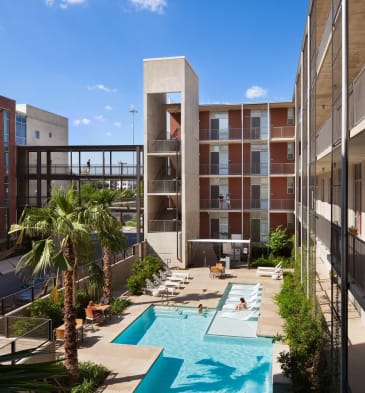 Aerial Pool View at 1221 Broadway Lofts, Texas, 78215