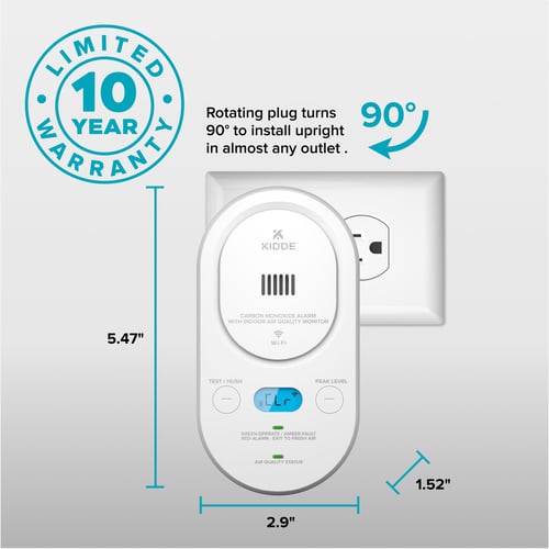 Rotating plug turns 90° to install upright in almost any outlet.