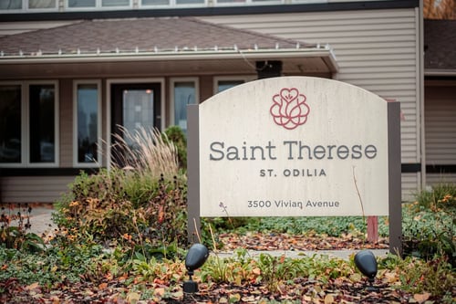 Monument sign for Saint Therese at St. Odilia, 3500 Vivian Avenue, Shoreview, Minnesota.