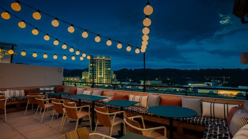 Overview of the Blue Ridge Mountains from the vantage point of The Rooftop.