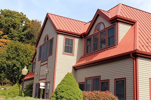 Unique, colored gutters on a home.