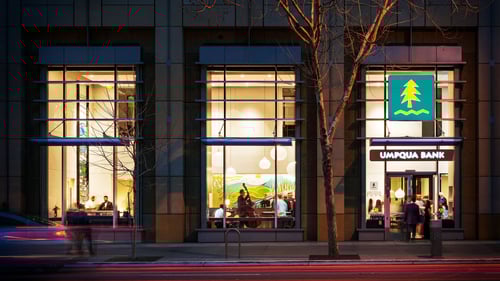 Exterior of San Jose Umpqua Bank store at night