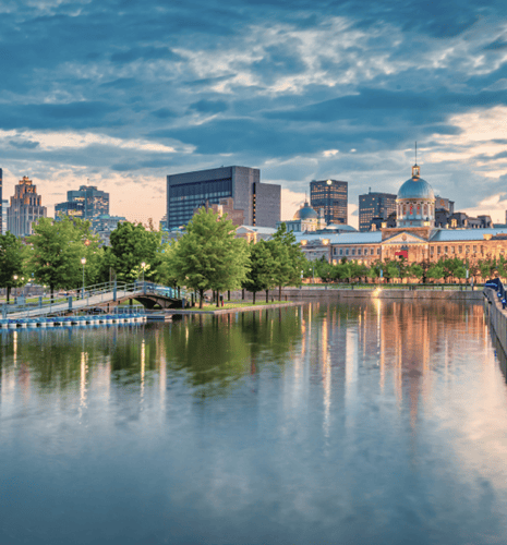 The Montreal skyline at dusk.