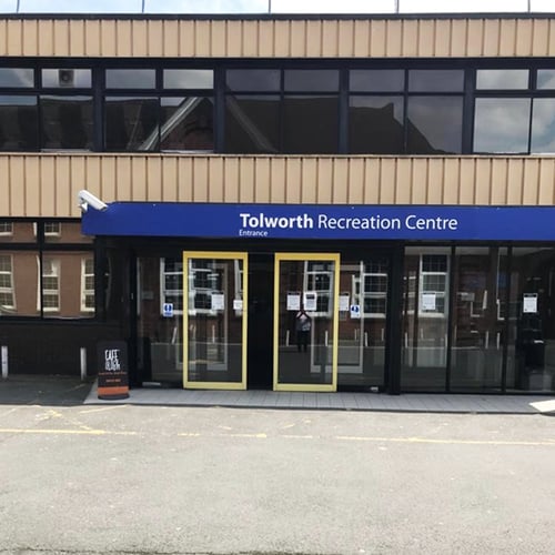 Outside the entrance of Tolworth Recreation Centre