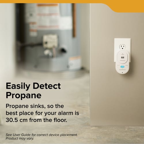 Easily detect propane–Propane sinks so the best plave for your alarm is 30.5 cm from the floor.