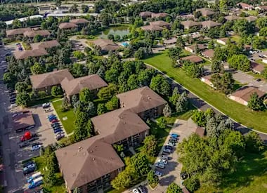 Aerial view of the property at Dover Hills Apartments in Kalamazoo, MI 49009