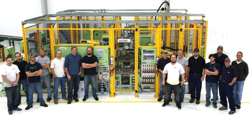 Robotic foundry die casting cell, Fanuc robots, laser marking, gate saw, riser saw
