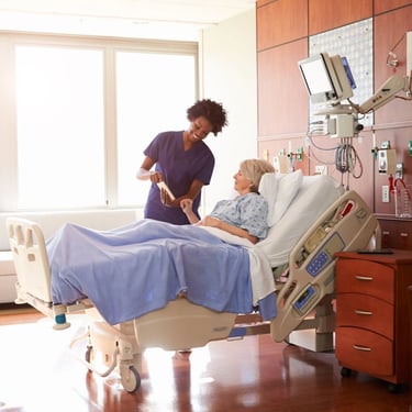 nurse and patient in a hospital room