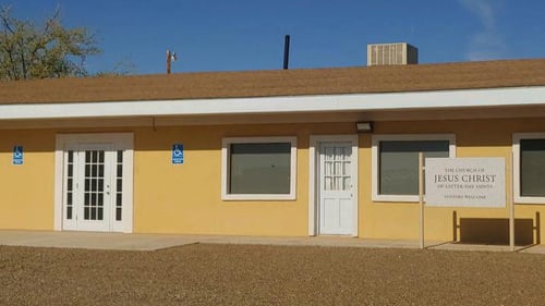 The Church of Jesus Christ of Latter-day Saints meetinghouse in Big Water, Utah, where members gather for worship and service
