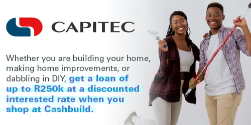 Get a loan from Capitec bank at a discounted interest rate when you shop at cashbuild text banner