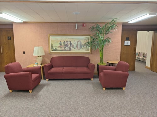 Convenient seating outside the Chapel