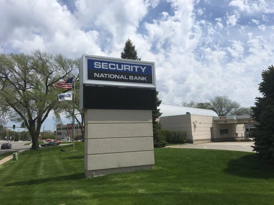 Exterior of Security National Bank - Cass branch in Omaha, NE.