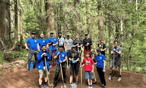 The Eydt Wealth Partners team helping maintenance and sustainability efforts on the Empress Bypass trail on Mount Seymour.