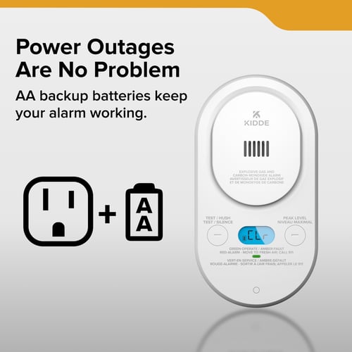 Power Outages are no problem AA backup batteries keep your alarm working.