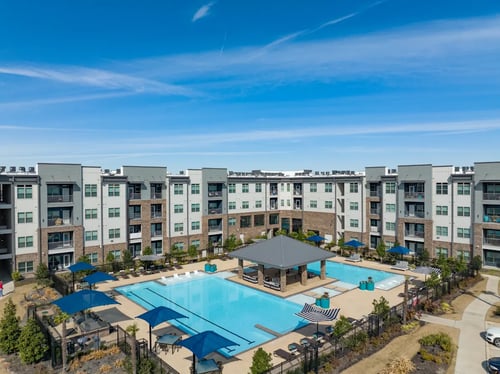 Aerial View of Swimming Pool at Inkwell Greenhouse Apartments in West Houston, TX