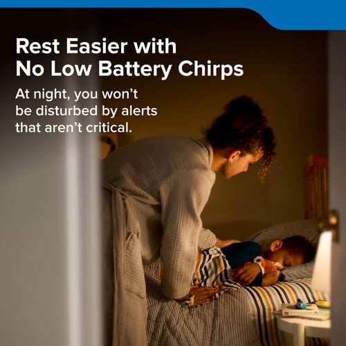 Rest easier with no low battery chirps. At night, you won't be disturbed by alerts that aren't critical.
