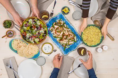 Showmars, Chicken Santorini, Greek Salad, Rice Pilaf, Pita Bread and homemade Tzatziki Pita Sauce
