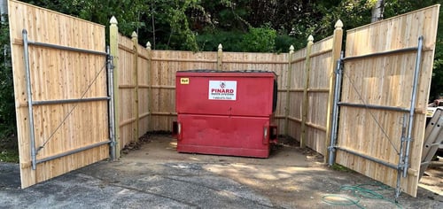 Cedar Privacy Dumpster Enclosure installation in Manchester, NH.