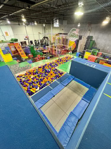 A large adventure park with trampolines, foam pits, jungle gyms, parkour, ninja, gymnastics, and more.