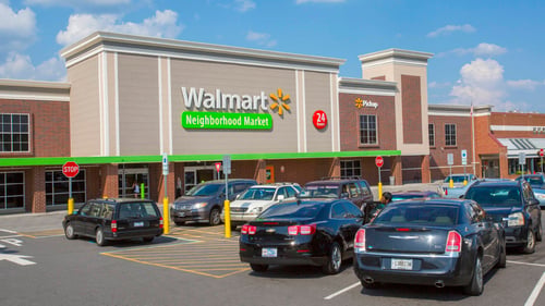 Full parking lot of Walmart