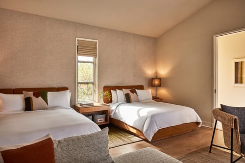 Double beds in a modern bedroom.