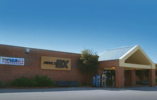 Exterior of large brown commercial building