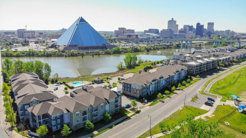 Aerial view at Harbor Island Apartments in the Harbor Town neighborhood,  Memphis, TN