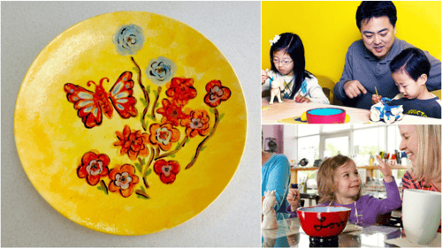 collage of families doing arts & crafts projects