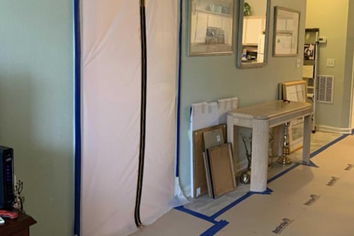 A containment area is setup in a home in Myrtle Beach during the property restoration process.