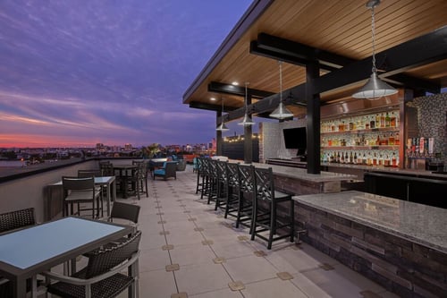 VUE360 at Courtyard Clearwater Beach rooftop bar at sunset