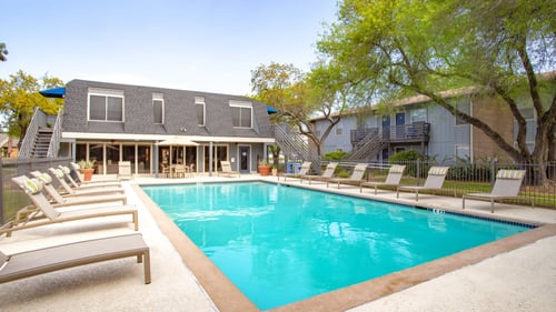 Swimming Pool With Lounge Chairs at The Wick, College Station