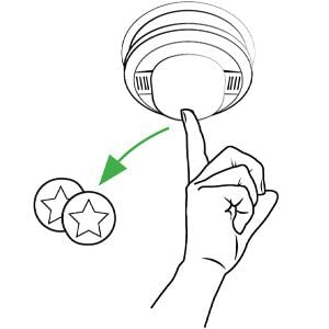 A a graphic of a person pressing the test button on a smoke alarm, two coins appear- alluding to earning rewards after install.