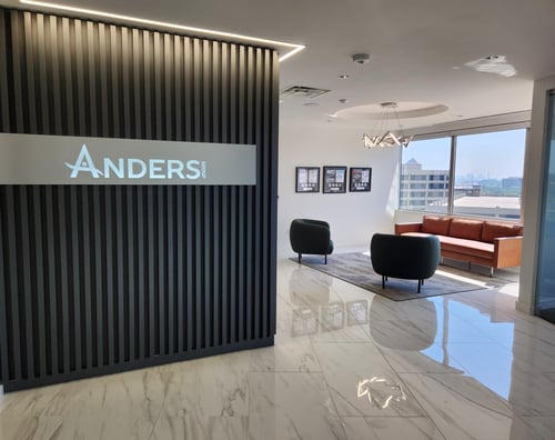 The lobby at Anders Group, a travel healthcare staffing firm that specialized in travel allied, nursing, and therapy clinicians.