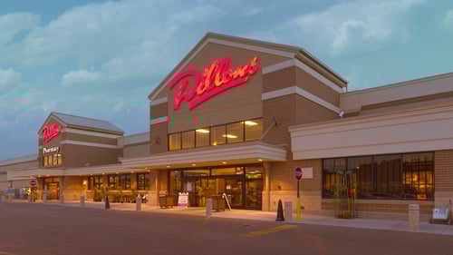 Front exterior of Dillons at dusk