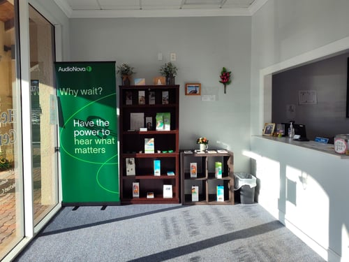 Interior photo of the lobby for AudioNova hearing clinic in Jupiter, FL