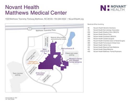 Campus map of Novant Health Matthews Medical Center