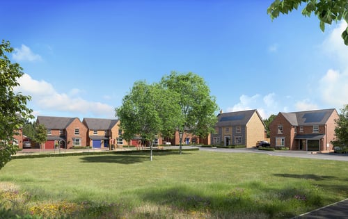 External CGI street scene of the hamlets