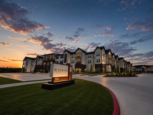 exterior view of the building at The Bluewood in Kerrville, TX 78028