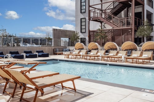 The pool deck at SMB Hollywood in Los Angeles, CA