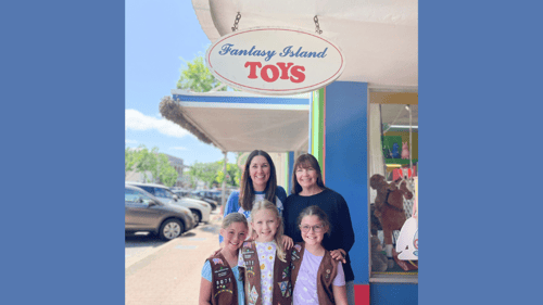 Girl Scouts at Fantasy Island Toys Fairhope AL storefront