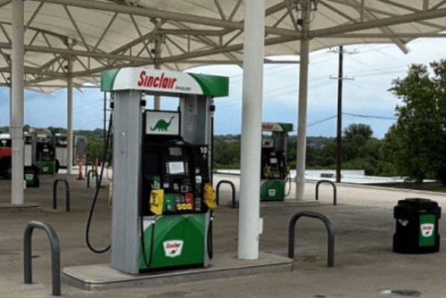 Sinclair gas station fueling island