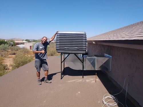 Breeze Air evaporative cooler and custom ductwork installation.