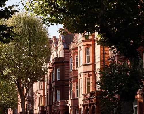 Knight Frank Chelsea Estate Agents - row of elegant red-brick Victorian period buildings, Draycott Place area of Chelsea, London.