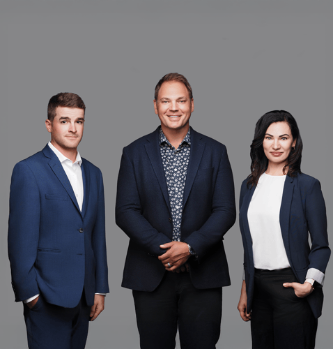 Photo of John Young with his team members, Allan Pruss and Angela Poschadel.