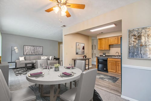 Kitchen, dining and living room