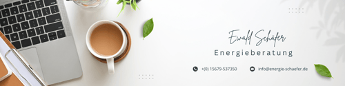 Banner Energieberatung Ewald Schäfer; Notebook mit Kaffee und Schriftzug