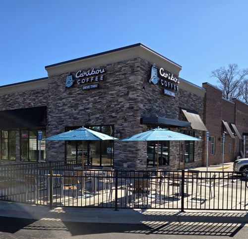 Storefront of the Caribou Coffee at 3214 Providence Road South in Waxhaw